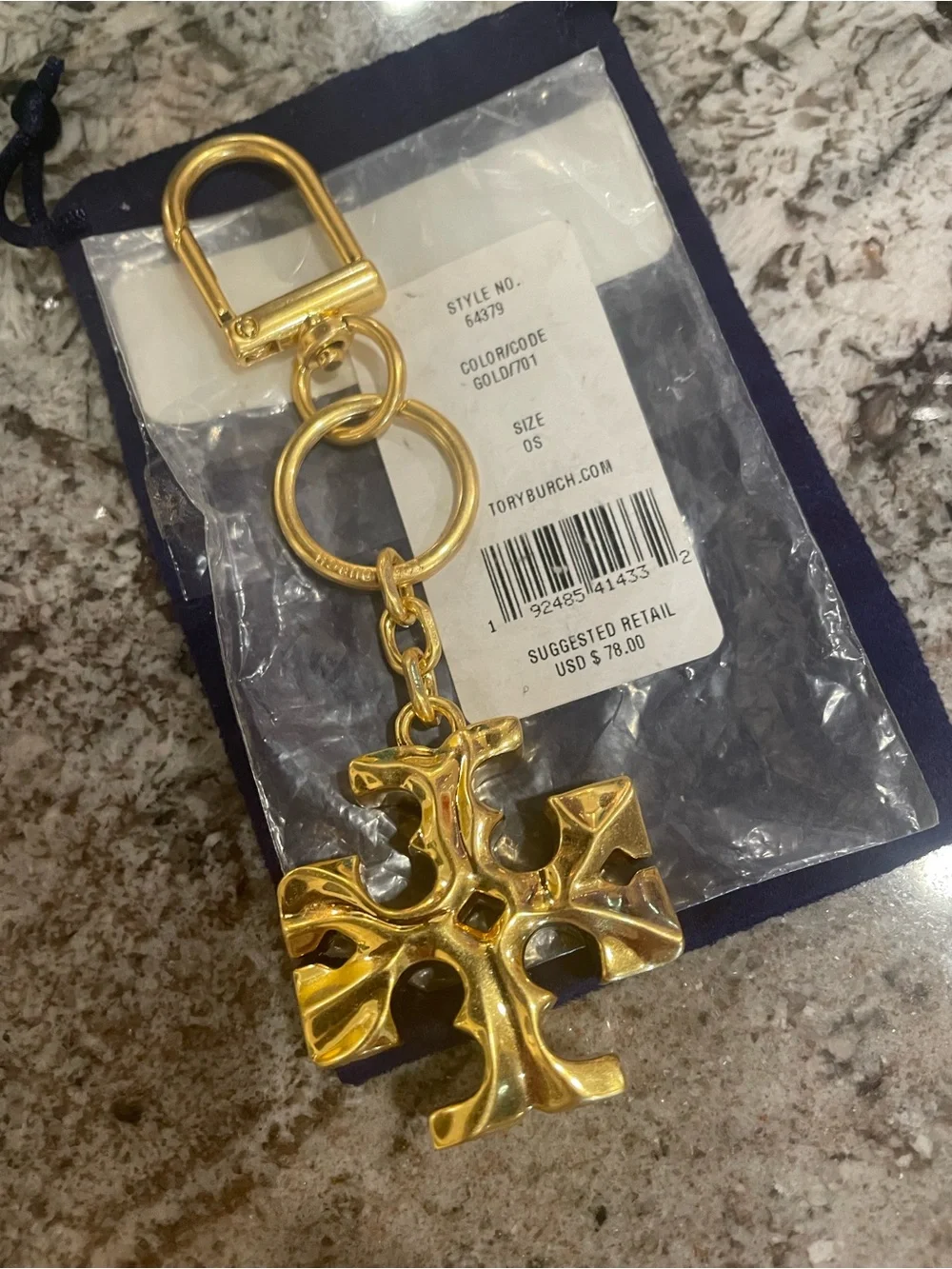 NWT~TORY BURCH~Gold-Tone Logo Key Ring/Purse Charm